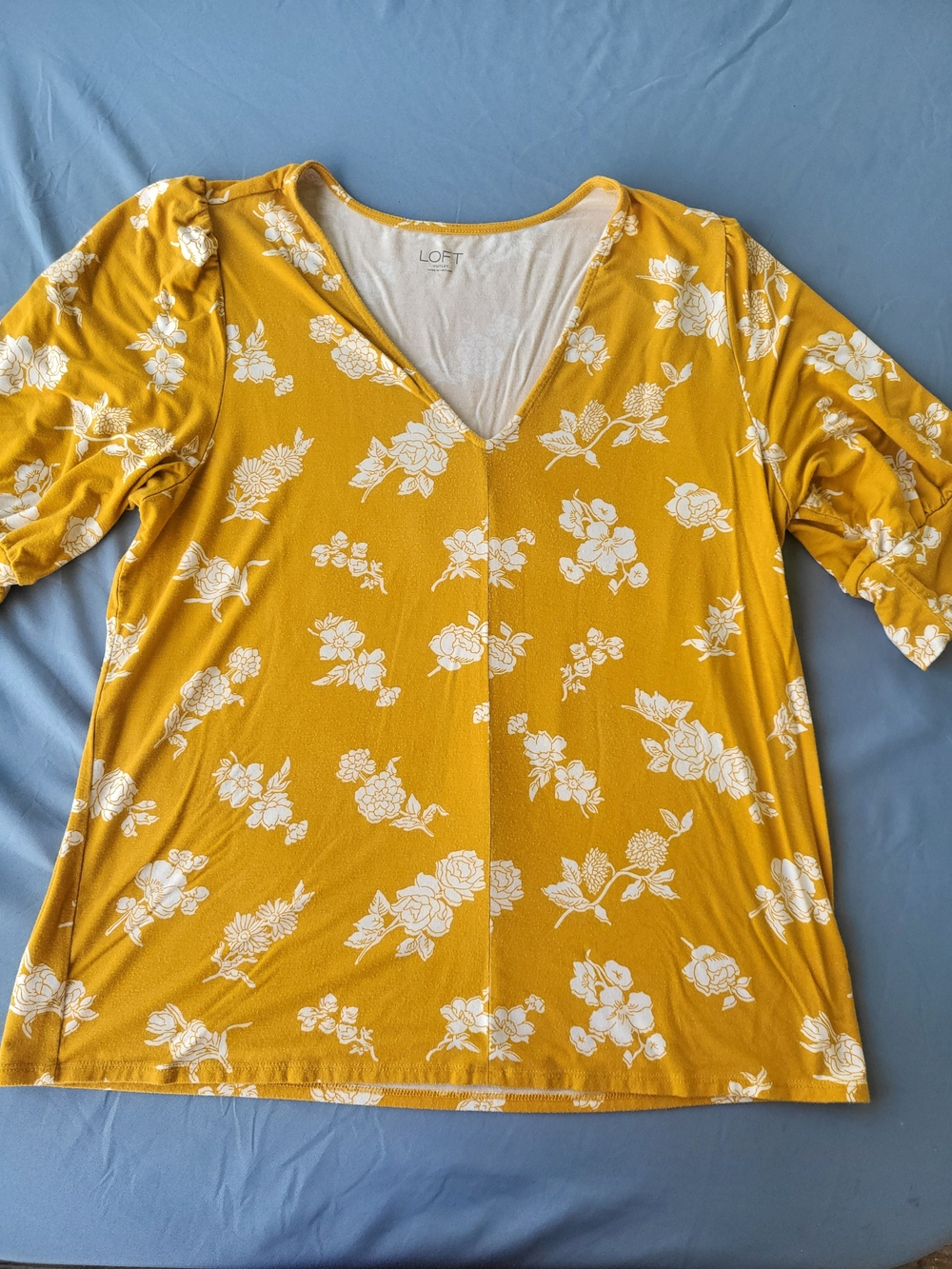 LOFT Mustard Floral V-Neck Blouse